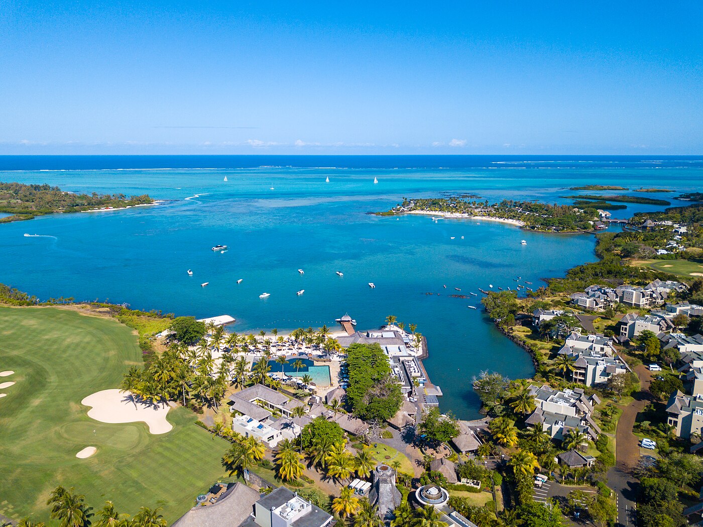 Aerial view of the Anahita estate and its fairways at Beau Champ