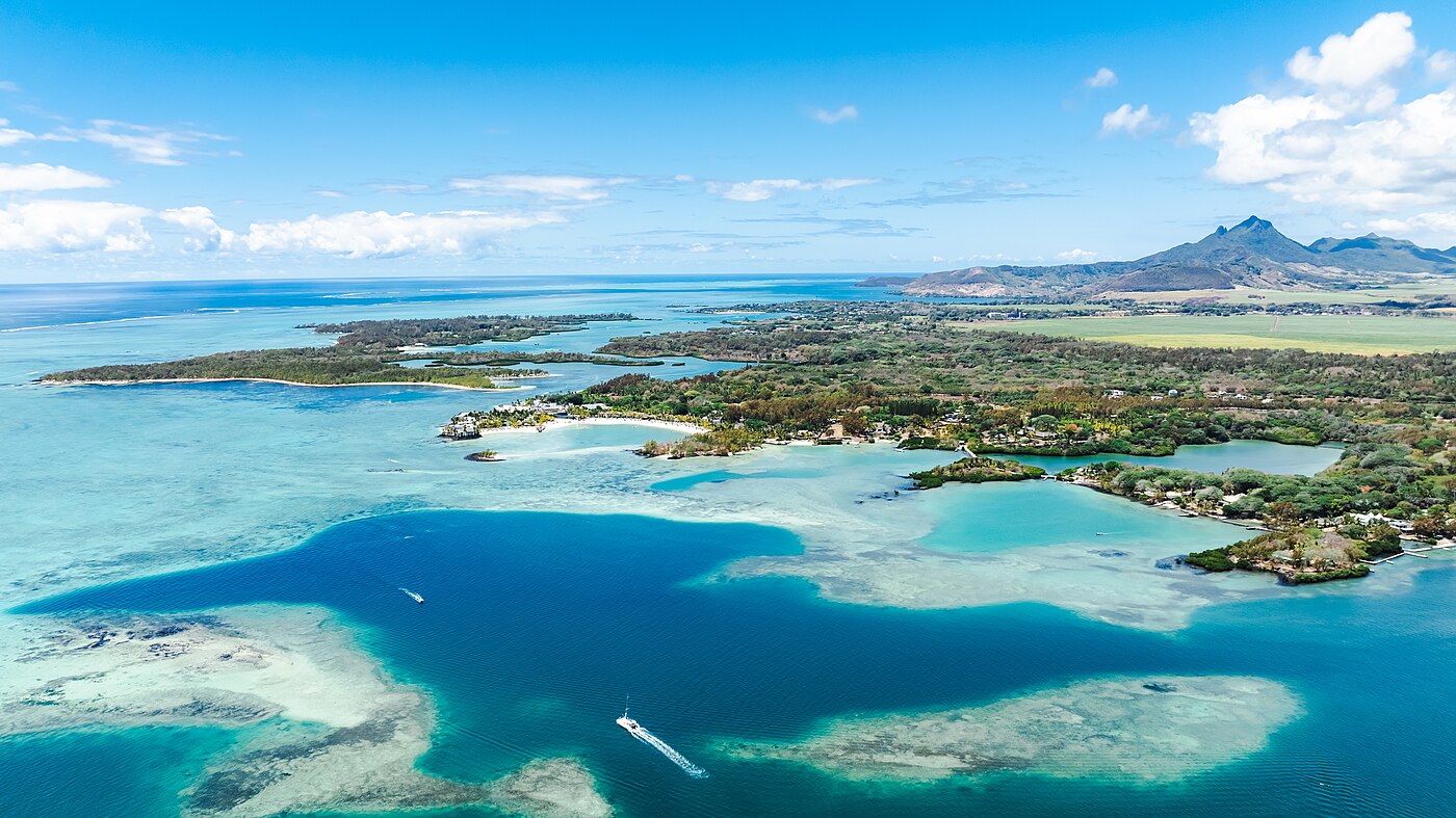 Aerial view of the east coast lagoon at Trou d'Eau Douce