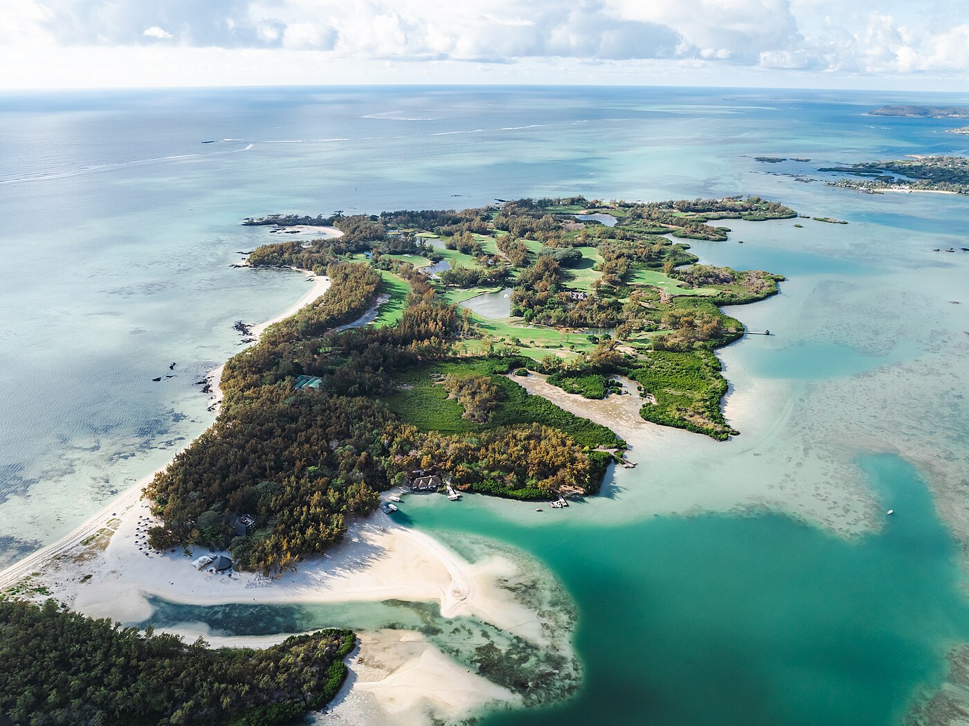 Aerial view of Île aux Cerfs and its lagoon