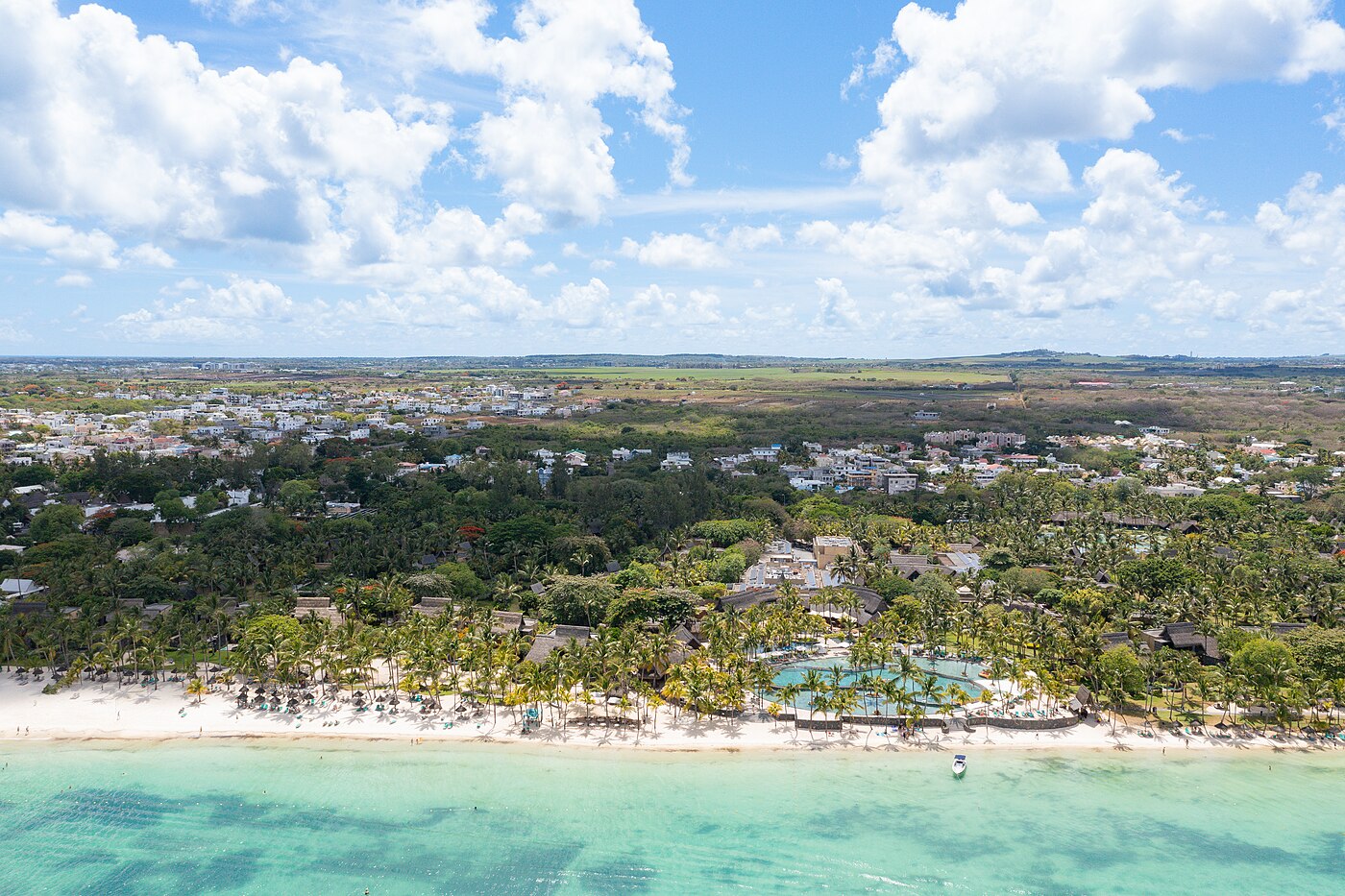 Aerial view of the north coast of Mauritius near Grand Baie
